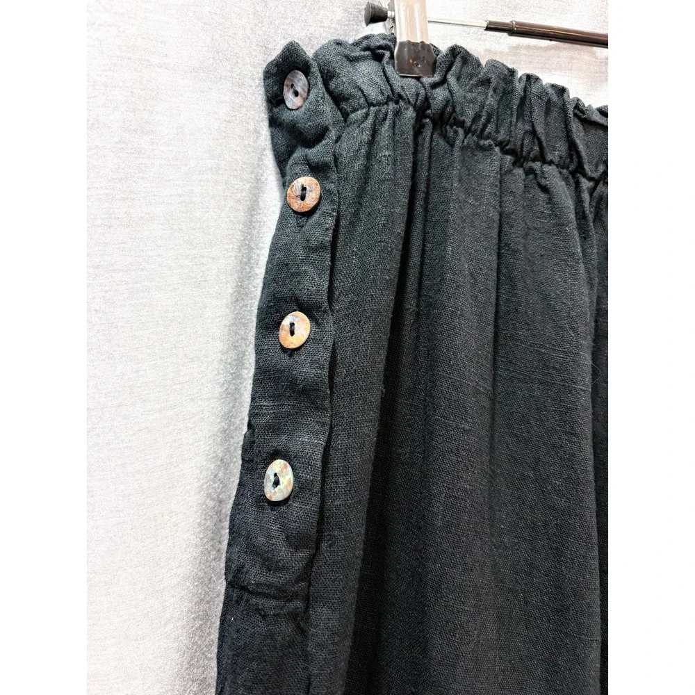 Bryn Walker Black Linen Wide Leg Cropped Pants Ankle Pockets Button Detail L USA - Picture 8 of 15